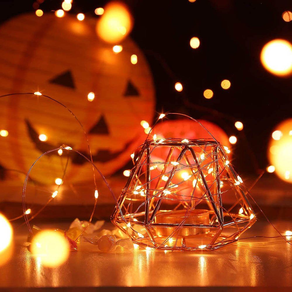 Sunicol LED-Lichterkette Halloween Weihnachten Party Deko, 4M Lichter, Kupferdraht, Batterie, Außen Beleuchtung, IP44 Wasserdicht für Zeremonien Orange