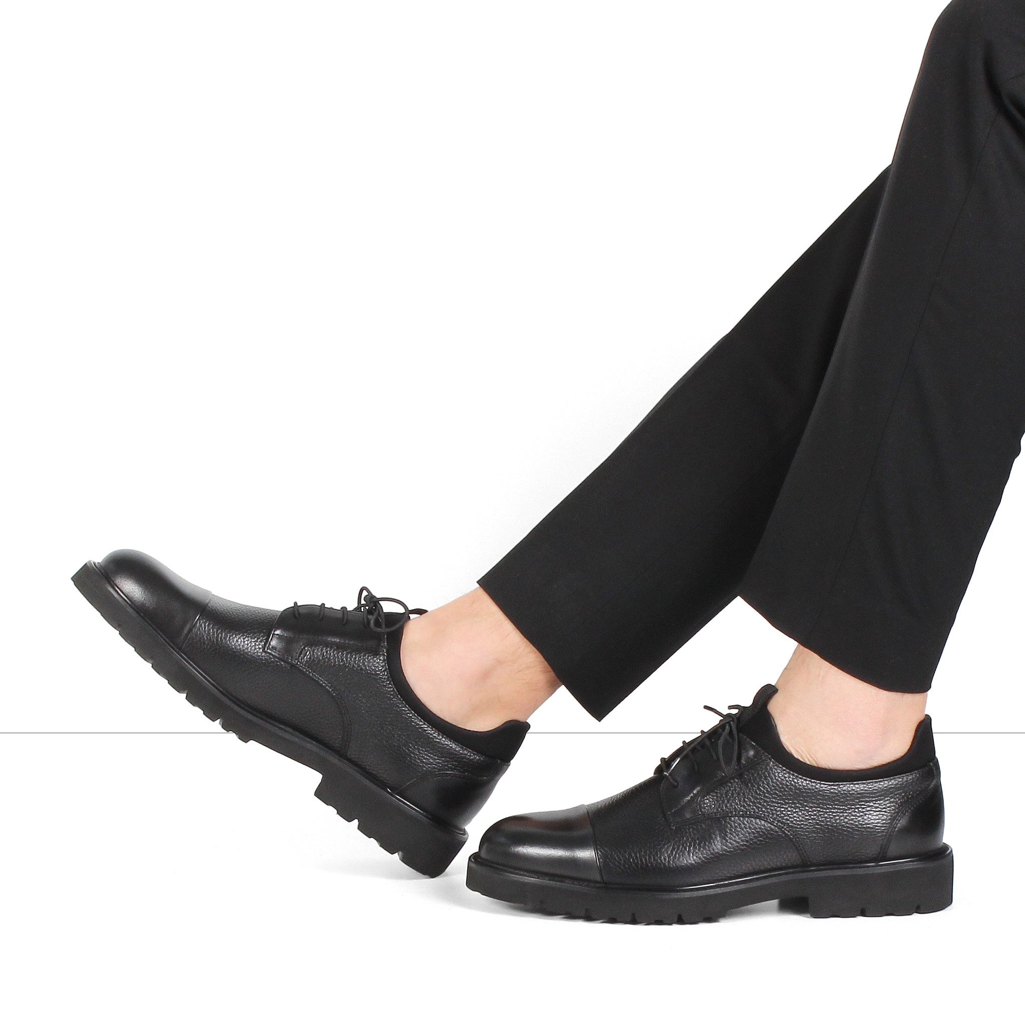 Celal Gültekin Derby Schnürschuh Kappennaht Plateau-Profilsohle Struktur-Mix Herren Schnürschuh Narbenleder, Echtleder-Futter & Decksohle, Schwarz, 40