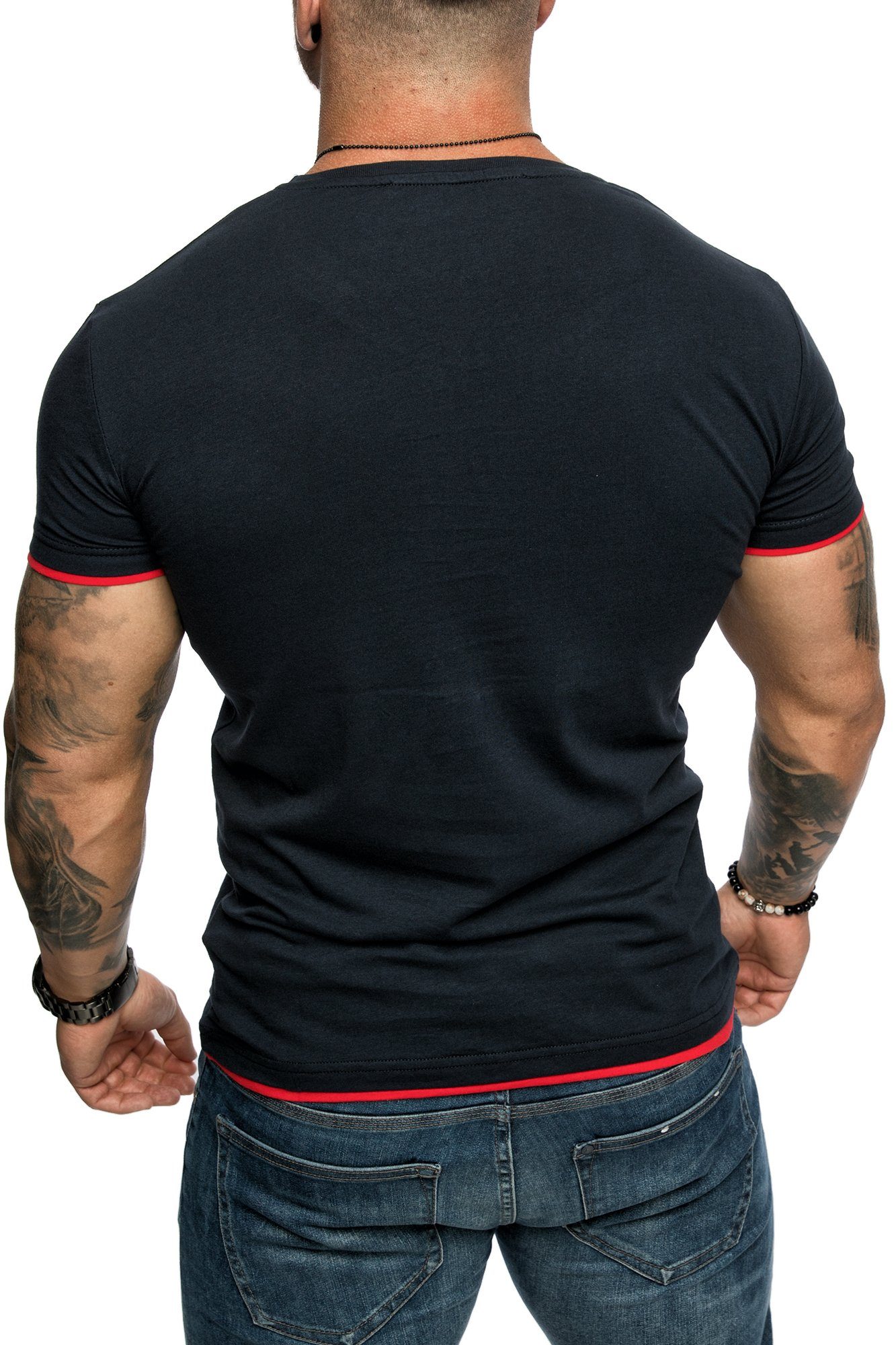 Amaci&Sons T-Shirt LAKEWOOD Herren Slim-Fit Basic Shirt Doppel Farbig mit Rundhalsausschnitt – Bild 4 von 4