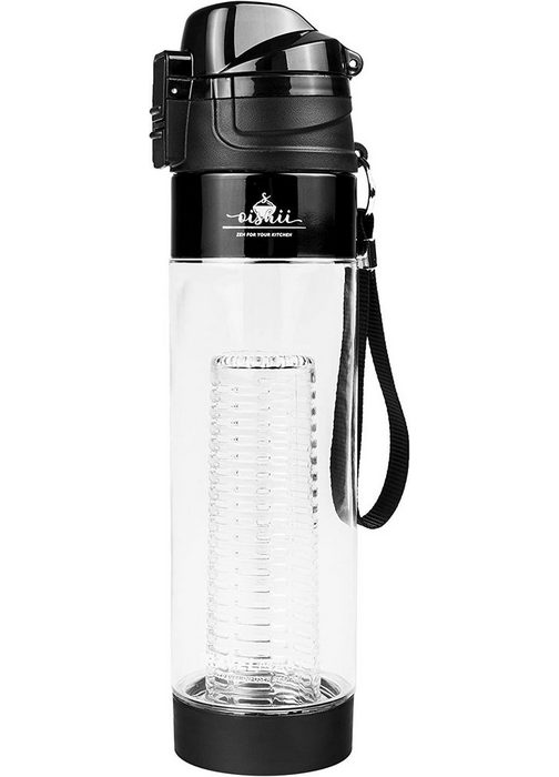 OISHII Trinkflasche Travel Master Sportflasche 0 7 L Travel Infuser Klar/Schwarz Tritankunststoff BPA-frei bruchsicher geruchsneutral