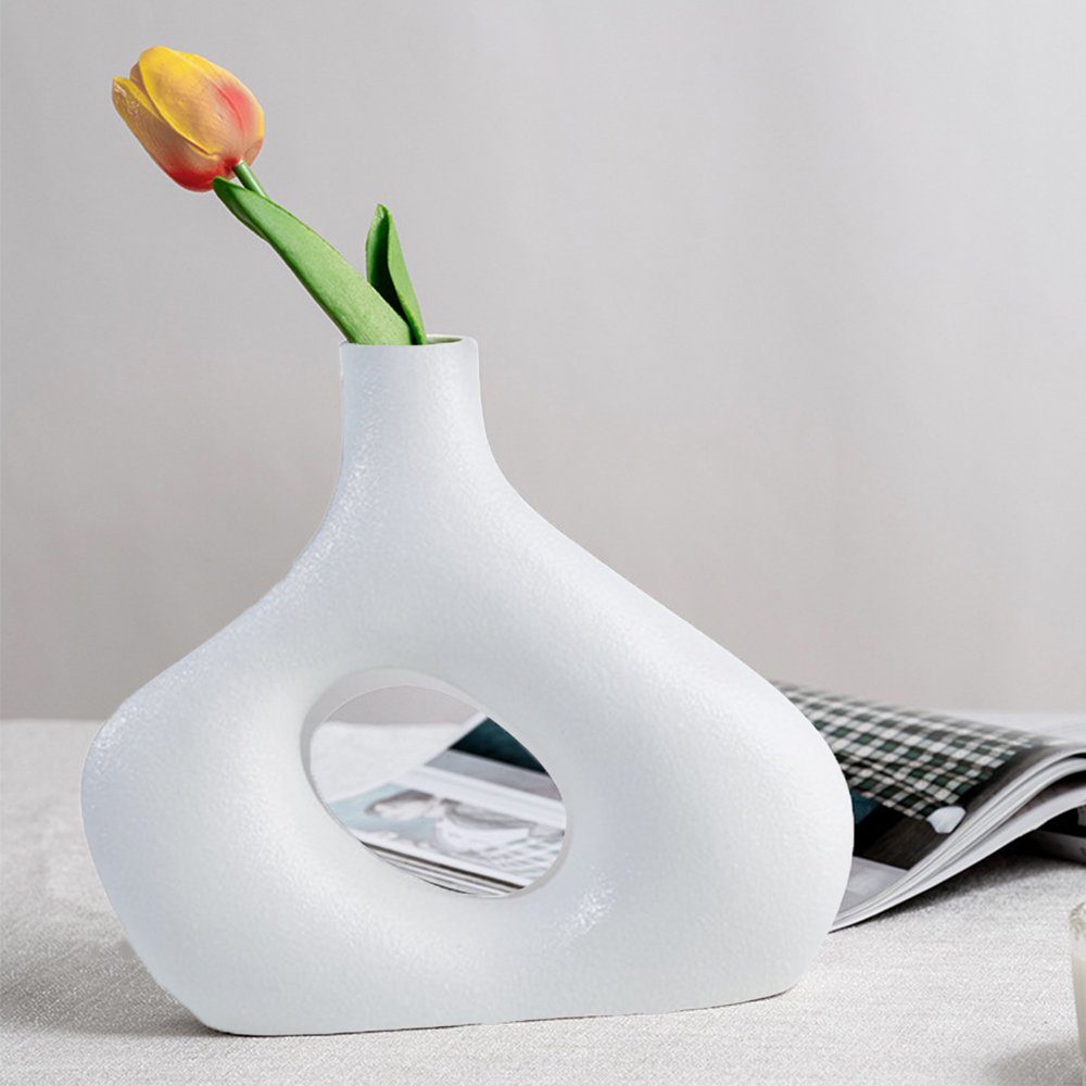 zggzerg Dekovase Keramik Vase, für Pampasgras Weiß Wohnzimmer, Dekozweige Vasen Deko