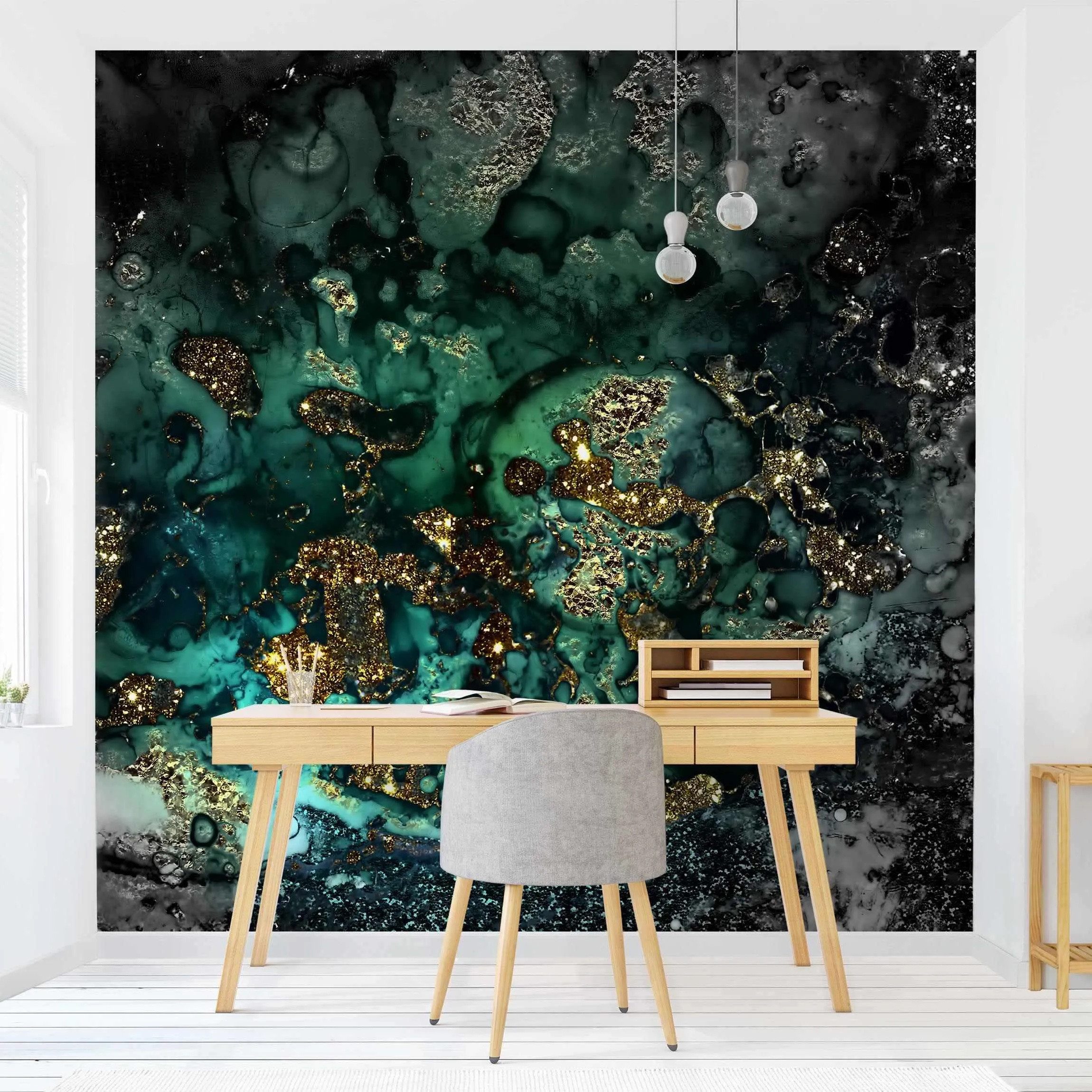 Bilderdepot24 Vliestapete Abstrakt Goldene Meeres-Inseln Abstrakt Tapete Wanddeko Modern Kunst, Glatt, Matt, (Vliestapete inkl. Kleister oder selbstklebend), Wohnzimmer Schlafzimmer Küche Flur Fototapete Motivtapete Wandtapete