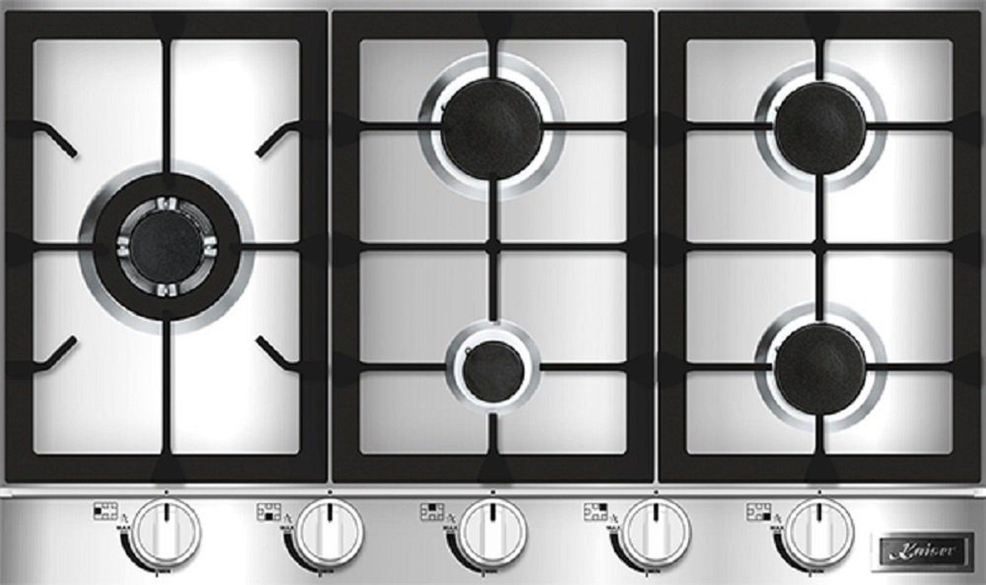 Kaiser Küchengeräte Gas-Kochfeld KG 9357, Einbau Gasherd 90cm, Edelstahl, WOK Turbo-Brenner – 3,8 kW.