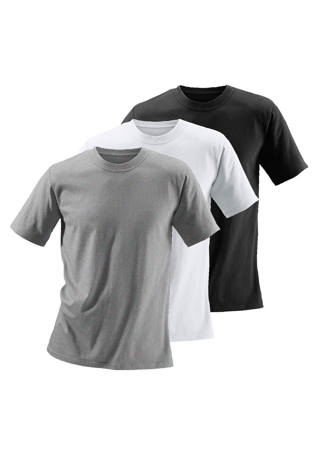 3-tlg) als T-Shirt (Packung, perfekt schwarz H.I.S grau-meliert, Baumwolle aus weiß, Unterziehshirt