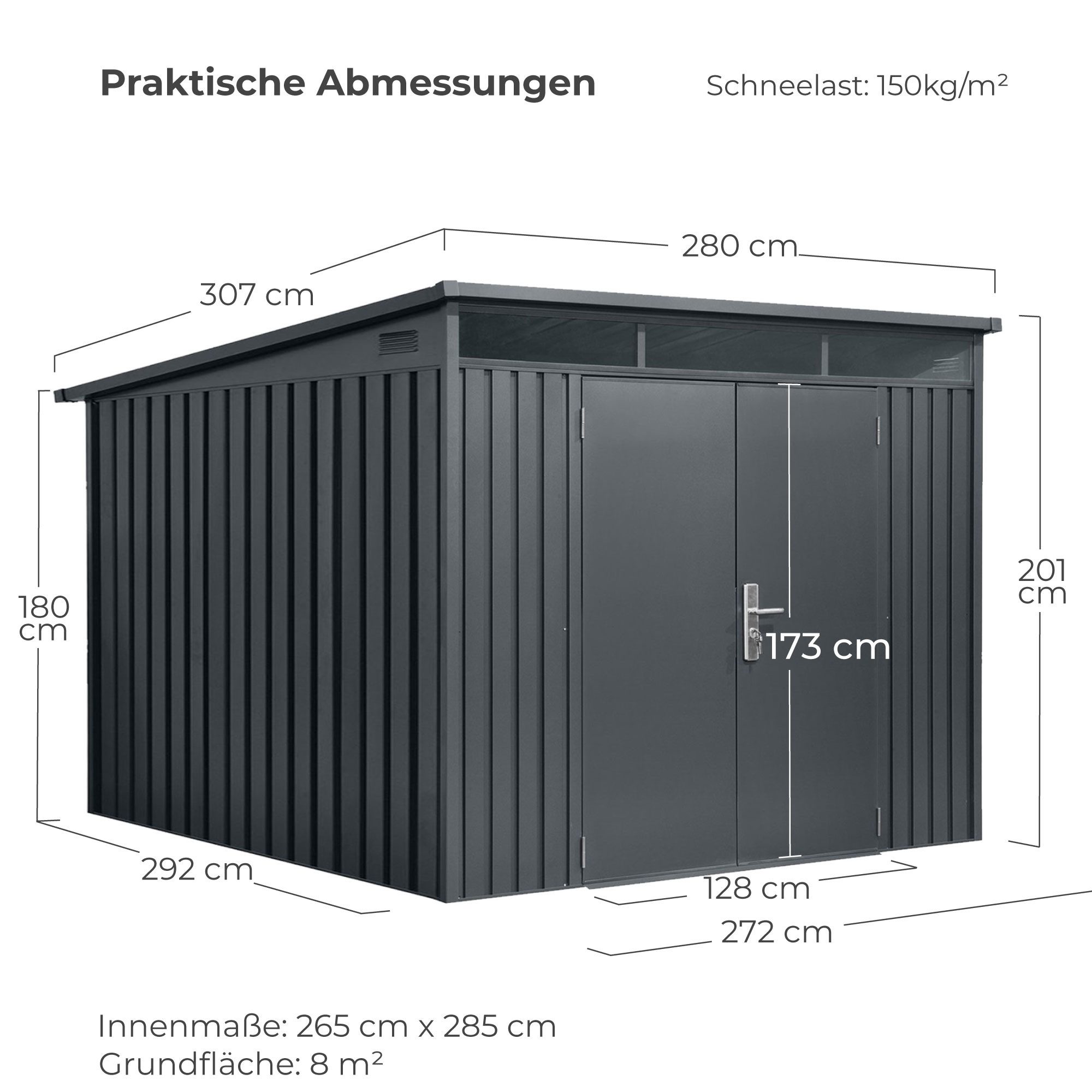 osoltus Gartenhaus osoltus Premium Metall Gerätehaus Skylight 8 m² 280 x 300 cm