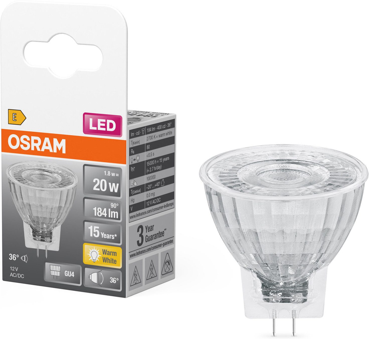 Osram LED-Leuchtmittel LED STAR MR11, G4, 1 St., Warmweiß