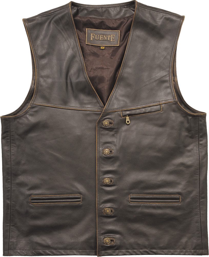 Fuente Leather Wears Lederweste Herren Lederweste jagd Biker Tracht Clubweste Braun, Olive Antik-Optik, ideal für Aufnäher, große Größen verfügbar