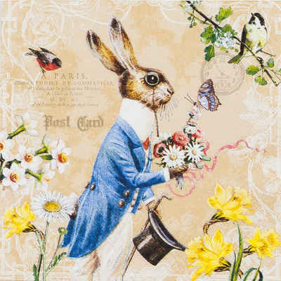 HOME FASHION Papierserviette 20 Servietten Mr. Rabbit - Hase im Kostüm 33x33cm, (20 St)