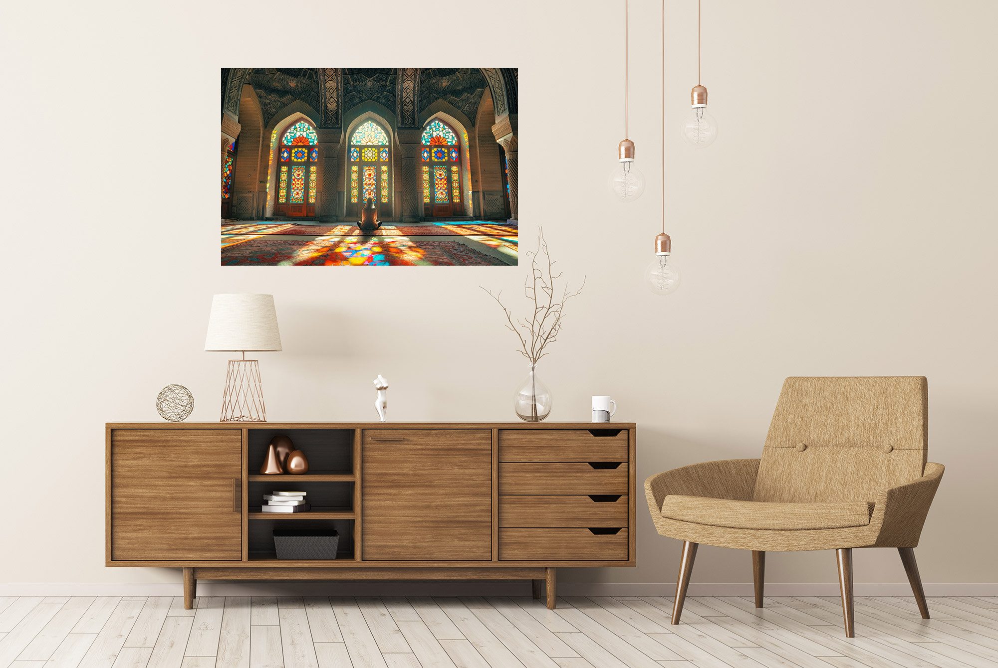 islandburner Poster, Farbenfrohes Licht in Moschee mit betender Person günstig online kaufen