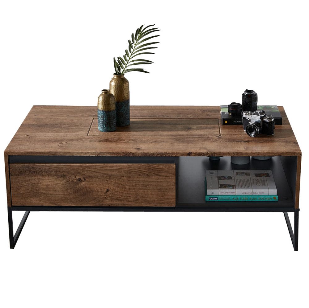 Lomadox Couchtisch MINNEAPOLIS-55, Haveleiche Cognac mit graphit im Industrial-Design 115/42/65cm