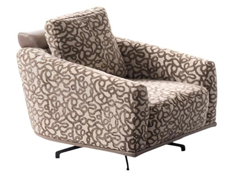 Xlmoebel Sessel Designer-Sessel in Beige mit gemustertem Stoffbezug und Metallfüßen (1-St., Designer-Sessel), Made in Europa