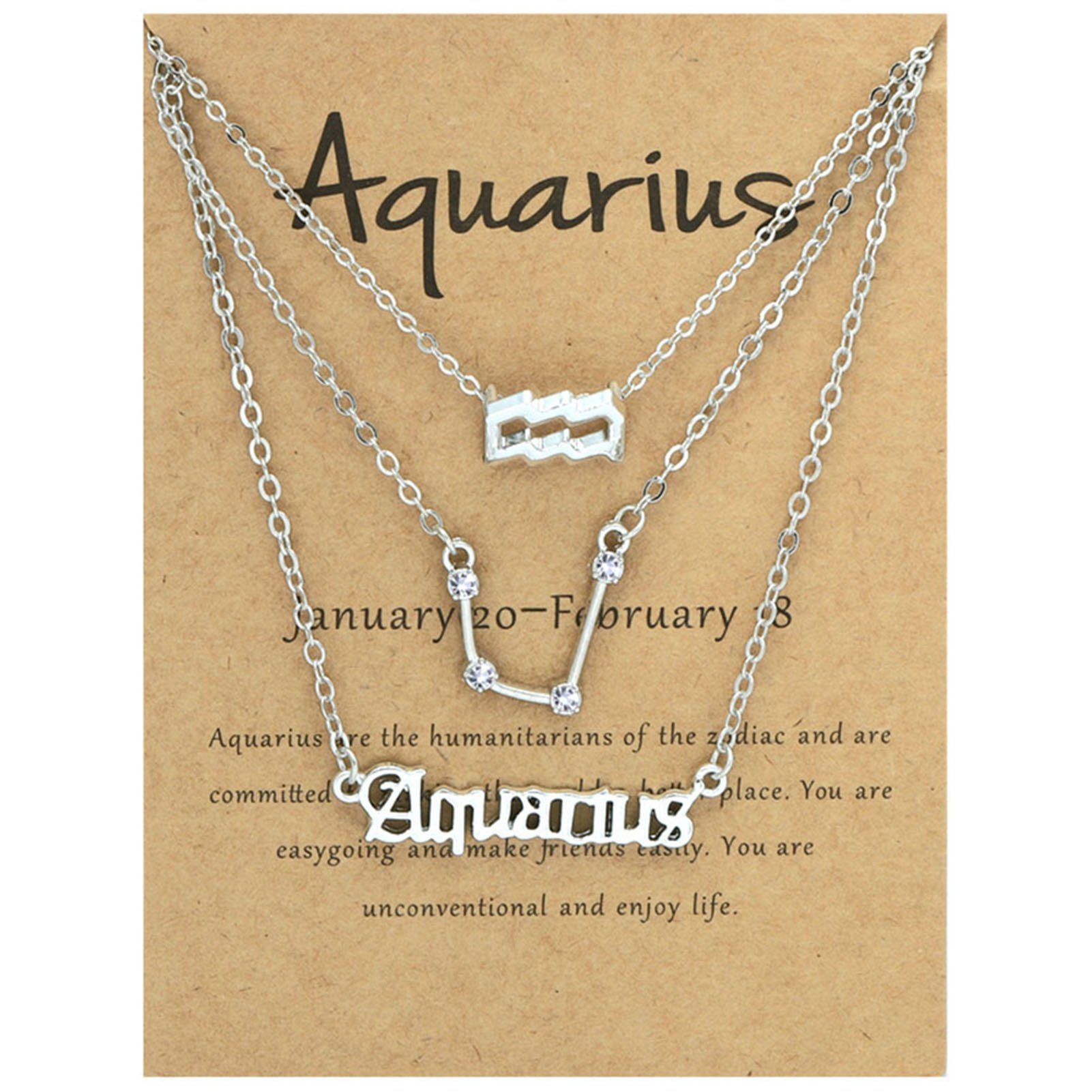 Aquarius 3PCS Vintage Silber Blusmart Alphabete Halskette Für Frauen Herzkette Zodiacs 12