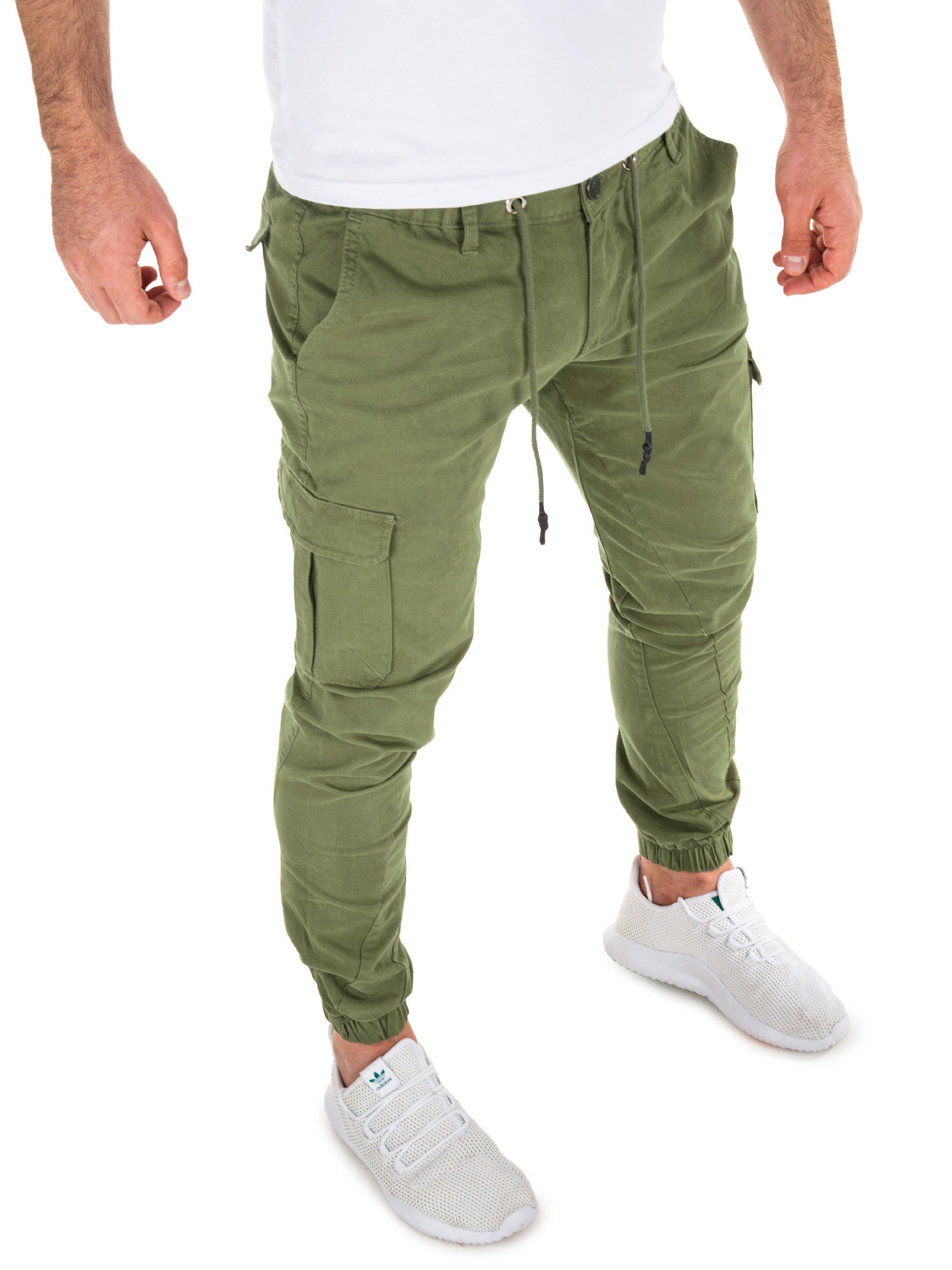 Yazubi Cargohose Elijah Herren Cargo Chino in Tapered-Form mit gedrehtem Bein Grün (Dusky Green 4R170517)