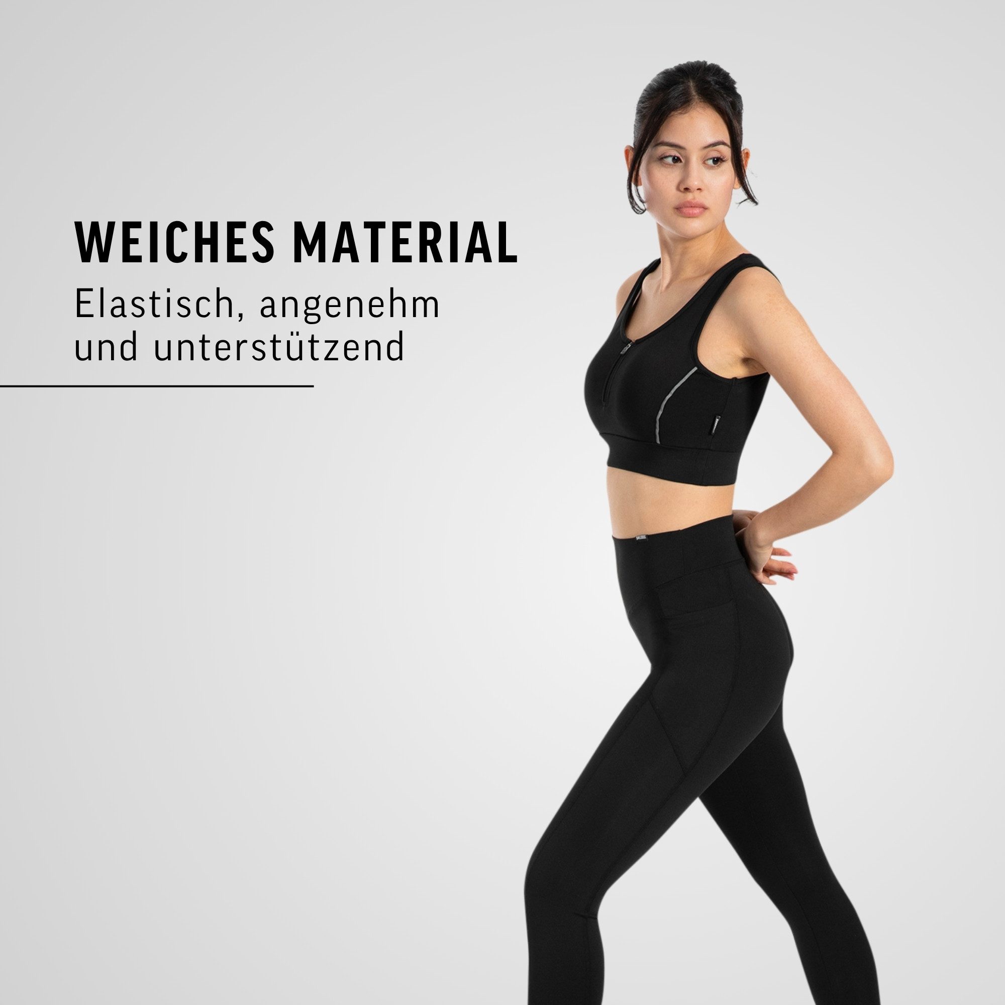 Smilodox Sport-BH Kathi, Bra mit Zip-Front, integriertem Cup & reflektierendem Piping elastisches Material & breiter Unterbrustbund Top, Workout Training