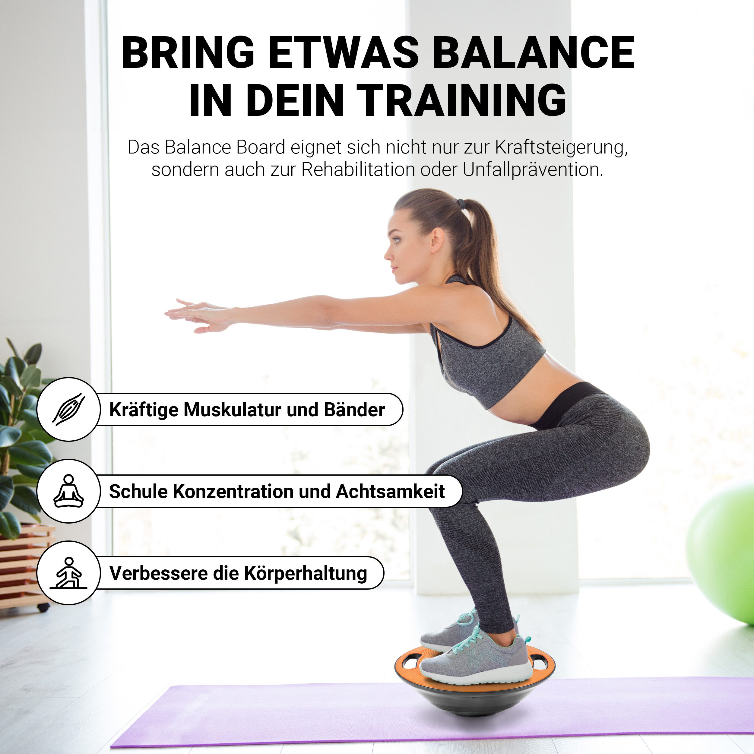MSports® Stabilisations-Therapiegerät MSPORTS Balance Board Premium 40 cm Durchmesser inkl. Übungsposter