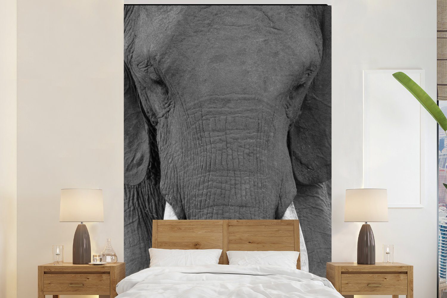 MuchoWow Fototapete Elefant - Tiere - Grau - Großaufnahme, Matt, bedruckt, (3 St), Montagefertig Vinyl Tapete für Wohnzimmer, Wandtapete