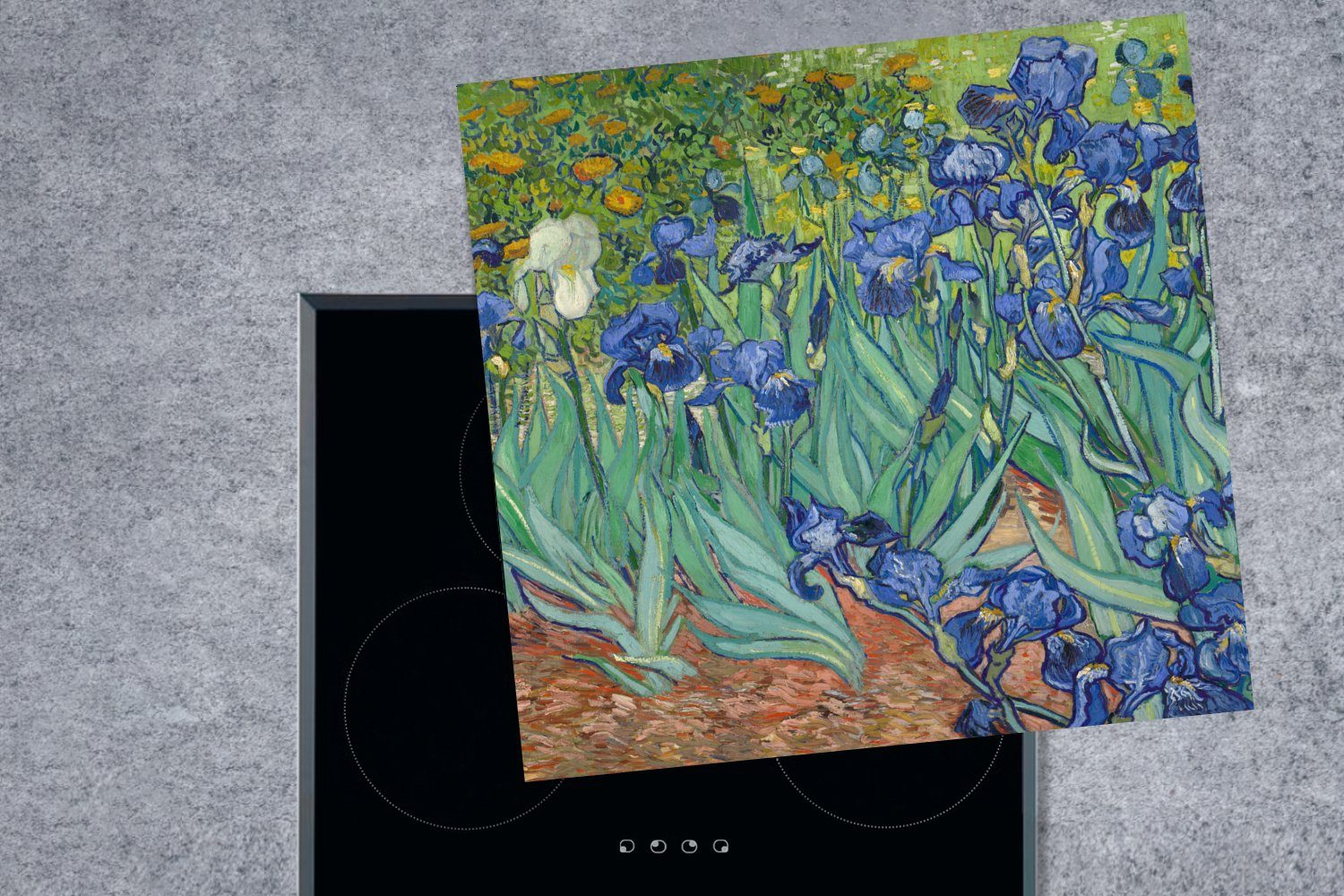 (1 tlg), 78x78 Ceranfeldabdeckung, cm, Schwertlilien Gemälde Herdblende-/Abdeckplatte küche Vincent Gogh, - Vinyl, Die für von Arbeitsplatte van MuchoWow