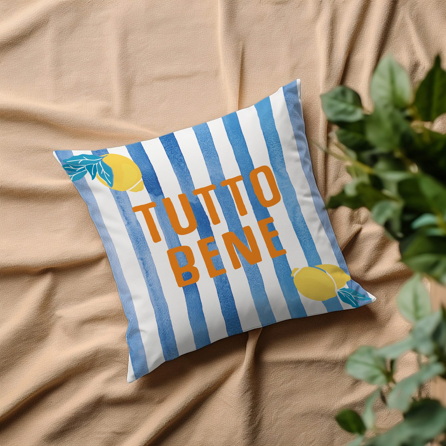 queence Dekokissen Tutto Bene blau weiß gestreift, Beidseitig bedruckte Kis günstig online kaufen