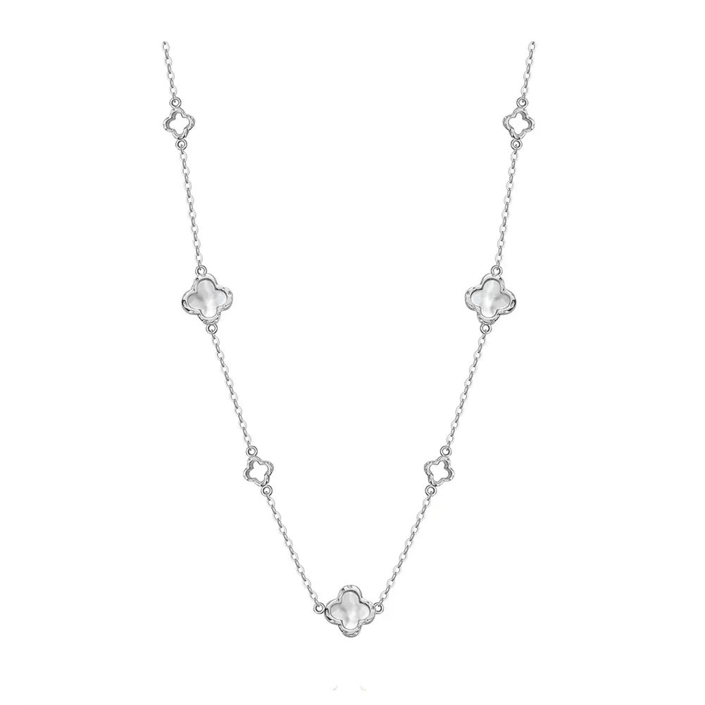 Kette mit Anhänger 925 Silber AuroraLuck Perlmutt-Kleeblatt