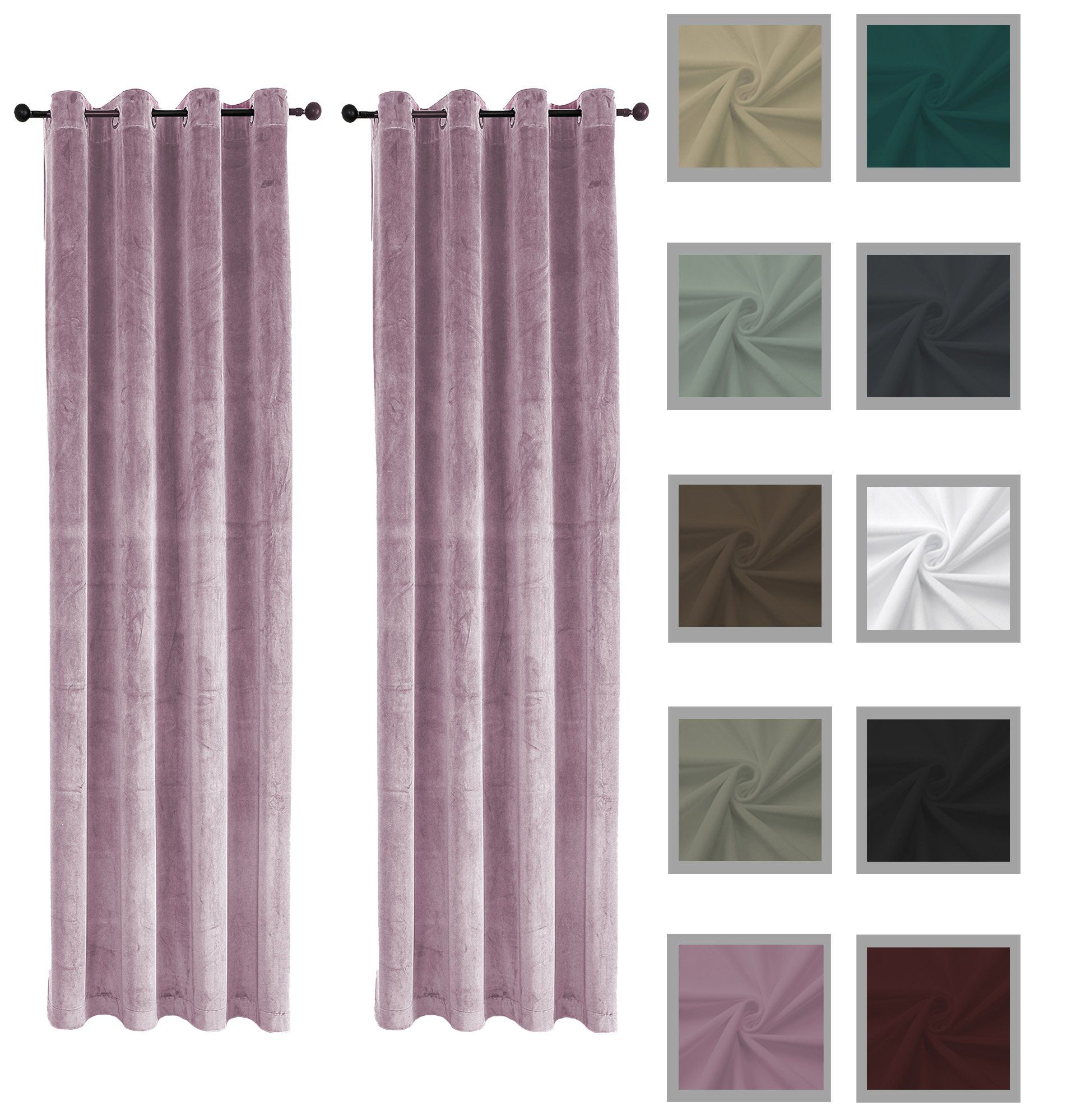 Deko, Polyester (2 St), Set Ösen 140x245 und cm Haus Samt Gardine Vorhang Verdunkelung weich blickdicht, 2er Ösen Bordeaux