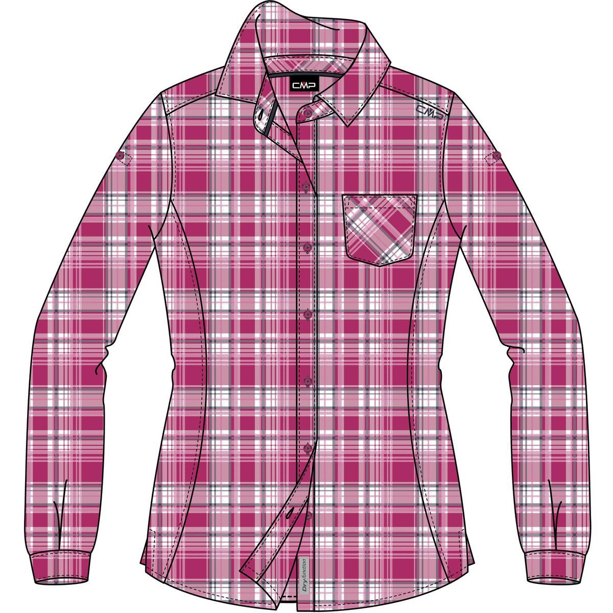 CMP Outdoorbluse Woman Shirt Funktionale Langarmbluse mit Karomuster und Dry-Function-Technologie