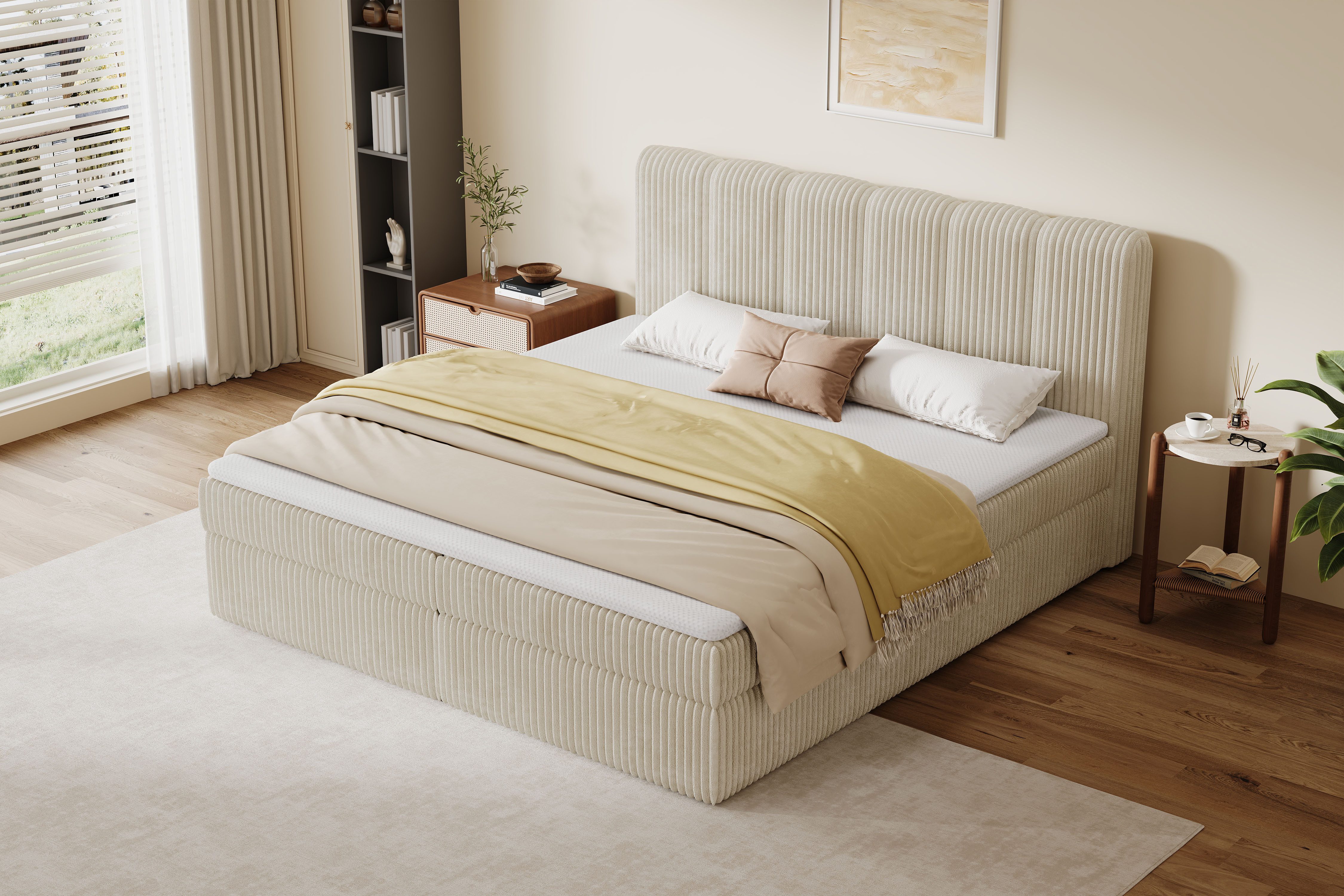 OTTO home Boxbett SIVVA in der Breite 180cm, flauschiger Breitcord, Farbe: cream, inkl. Taschenfederkernmatratze (H3) & Topper (4cm) – Bild 4 von 5