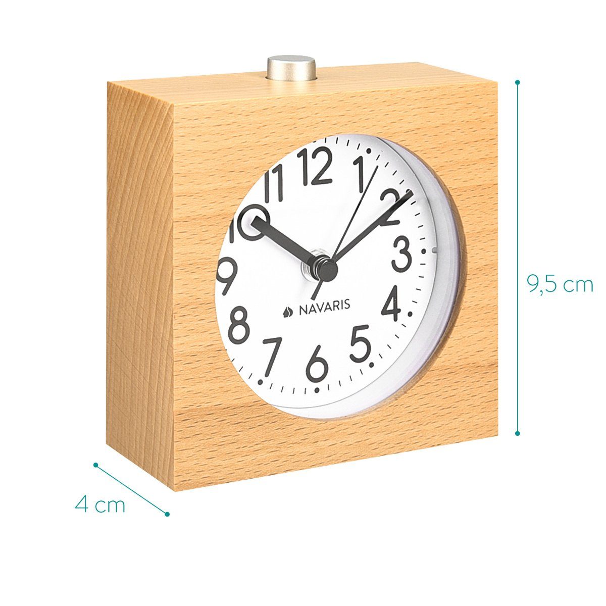 Naturholz - - Navaris Wecker mit im Uhr Design Viereck Holz Snooze Retro Wecker