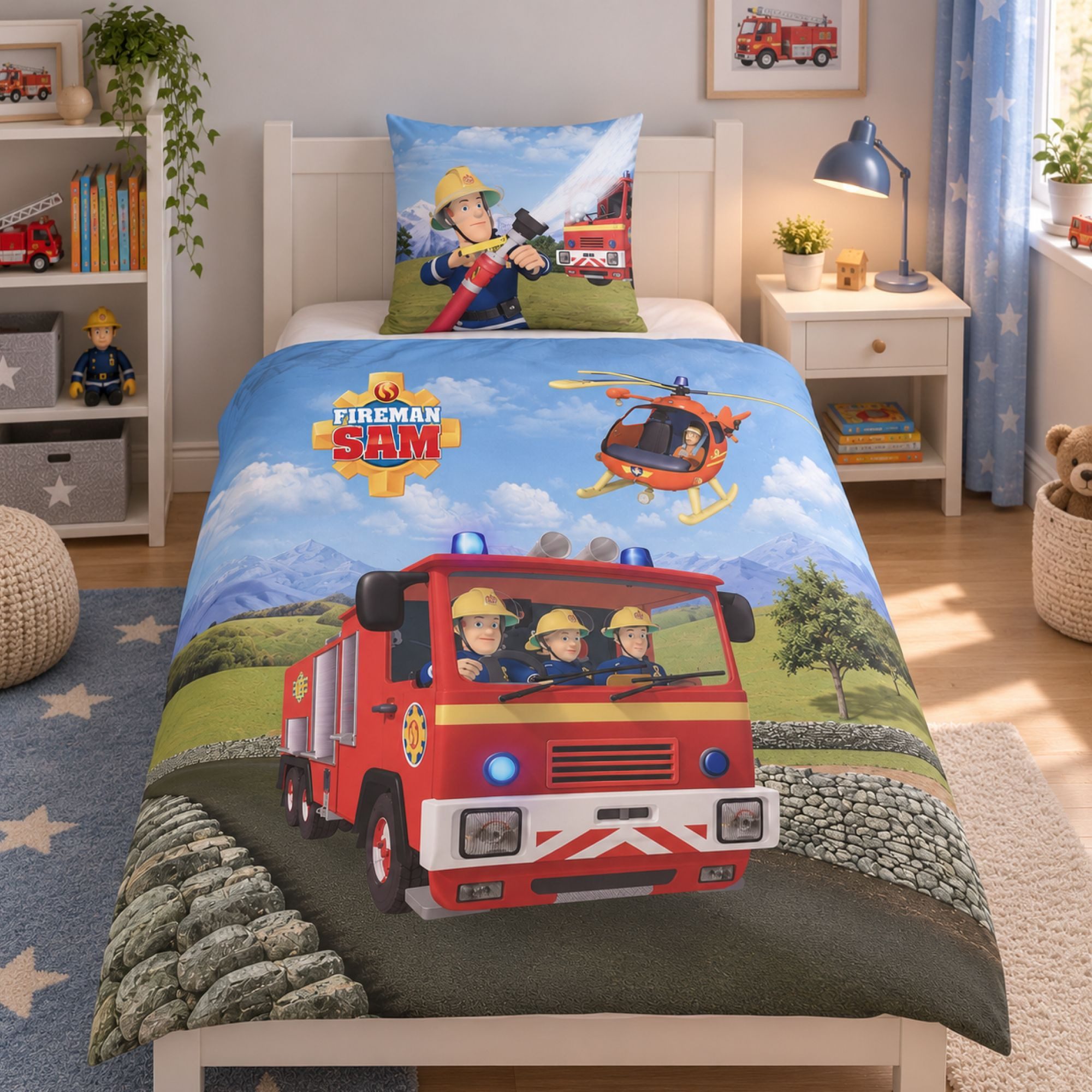 Familando Kinderbettwäsche Feuerwehrmann Sam 135x200 80x80 cm Wendebettwäsche 2 Motive, Renforcé, 2 teilig, mit liebevollem Motiv für …