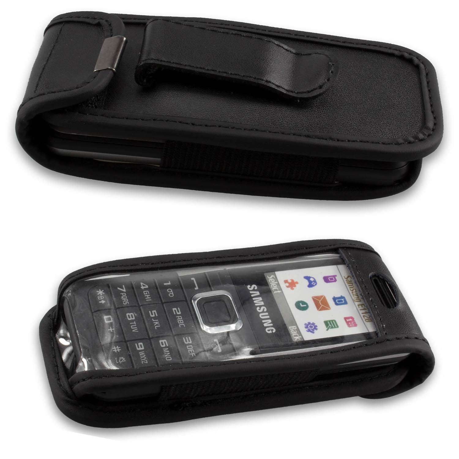 Handytasche Ledertasche für Samsung E1120, mit Gürtelclip schwarz, Echtleder