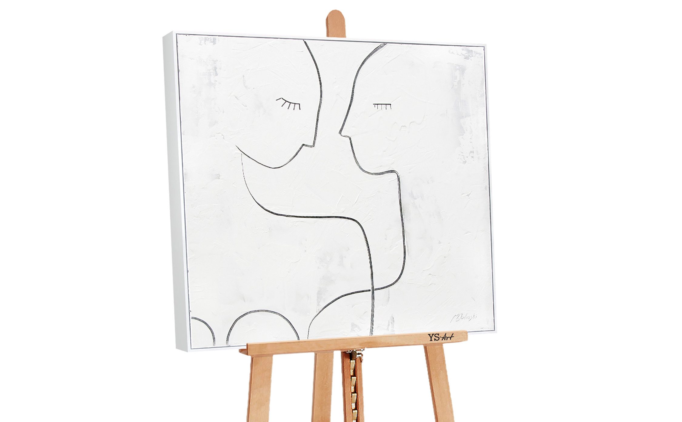 YS-Art Gemälde Anziehung, Menschen, Menschen Pärchen Leinwand Bild Handgemalt Weiß mit Rahmen