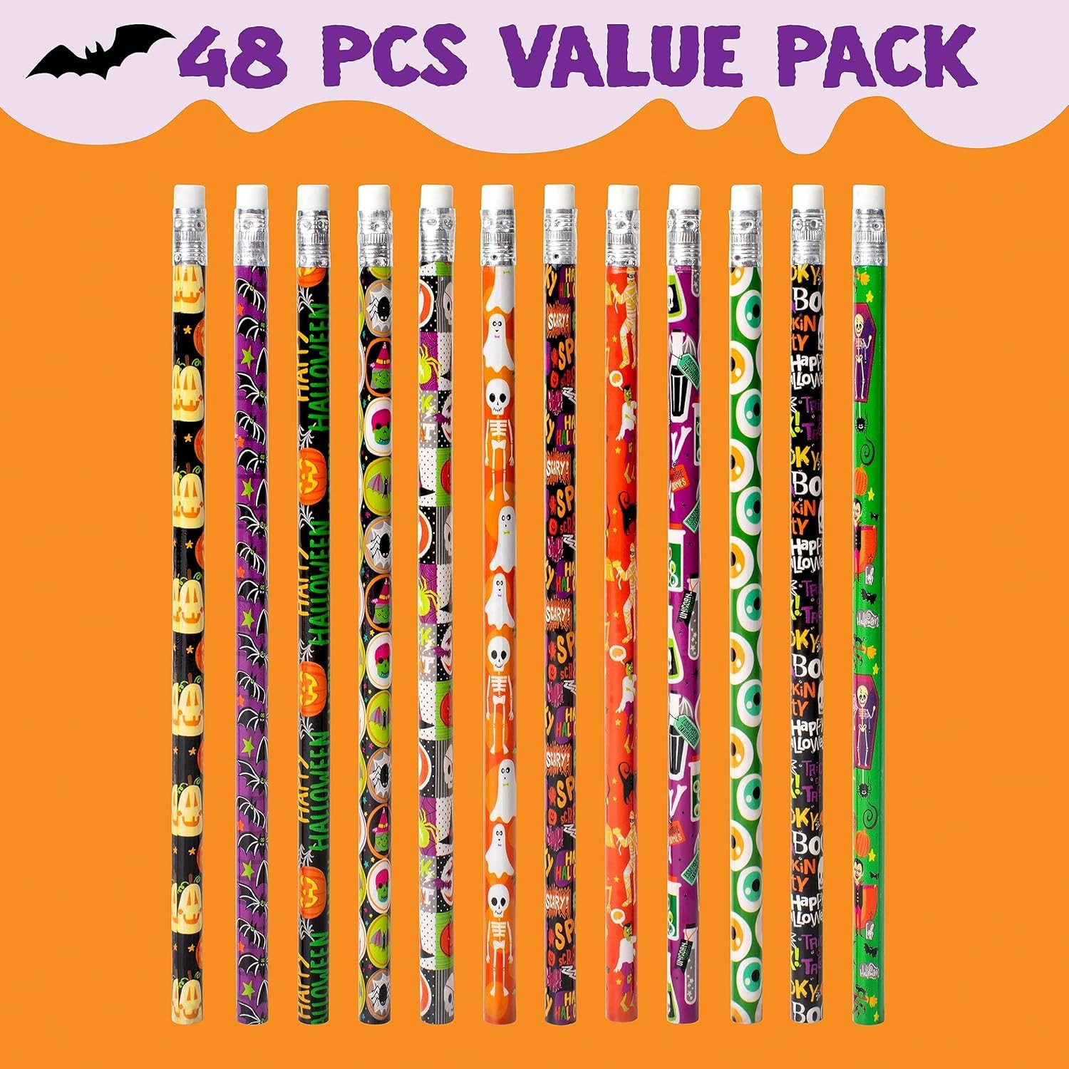 JOYIN Bleistift JOYIN 48 Halloween Bleistifte mit Radiergummi, 12 Designs – Bild 2 von 5