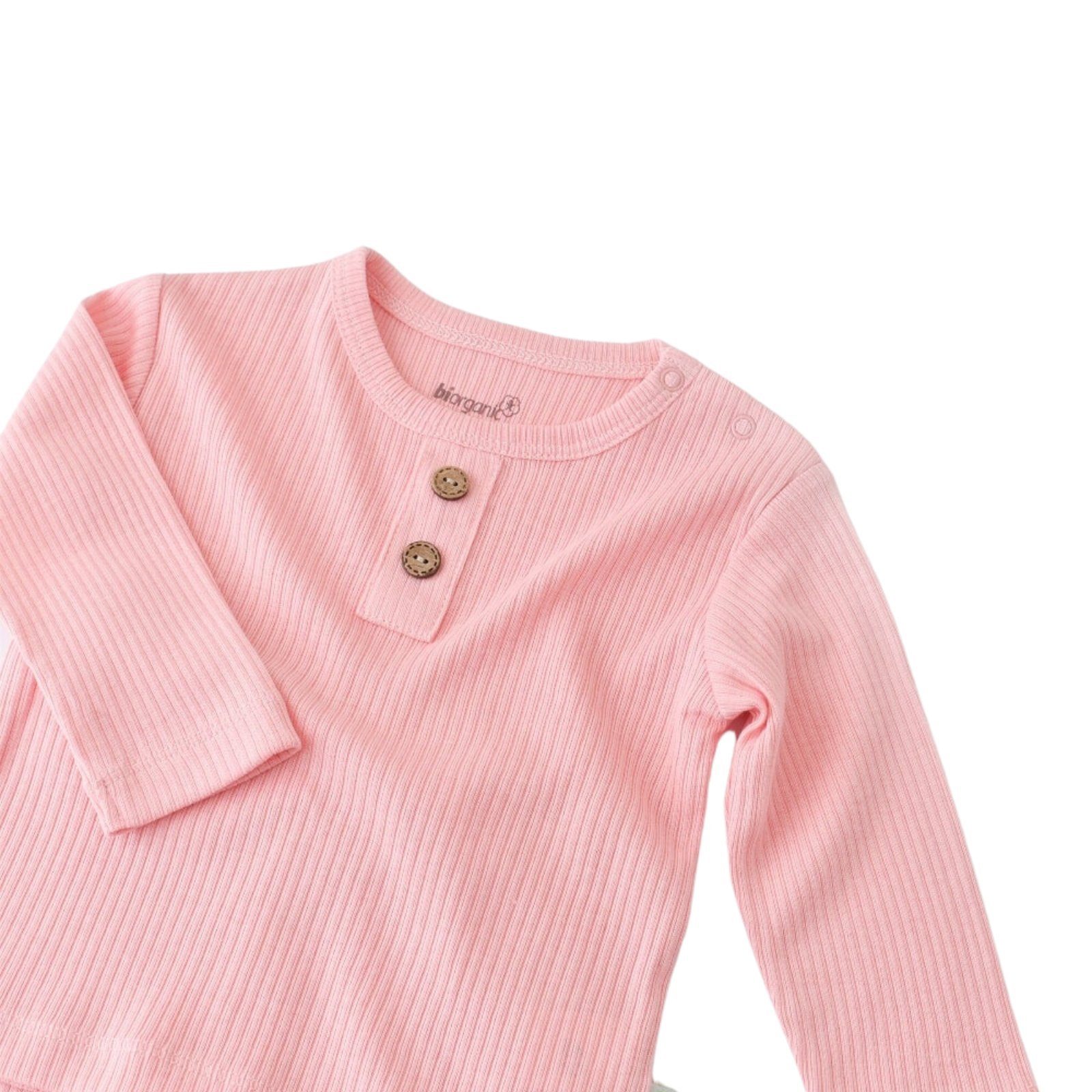 Hose) 56-74 Textilstruktur, Mädchen Modal rosa Modal (Pyjama-Set, Relax für Jungen Shirt & 50% Hose Größe biorganic Unisex 50% Schlafanzug tlg., gerippte Bio-Baumwolle Set 2 und Langarmshirt + Baby