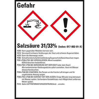 König Werbeanlagen Hinweisschild GHS-Etikett Salzsäure 31/33%, gem.GefStoffV/GHS/CLP, Folie, 10/Bo