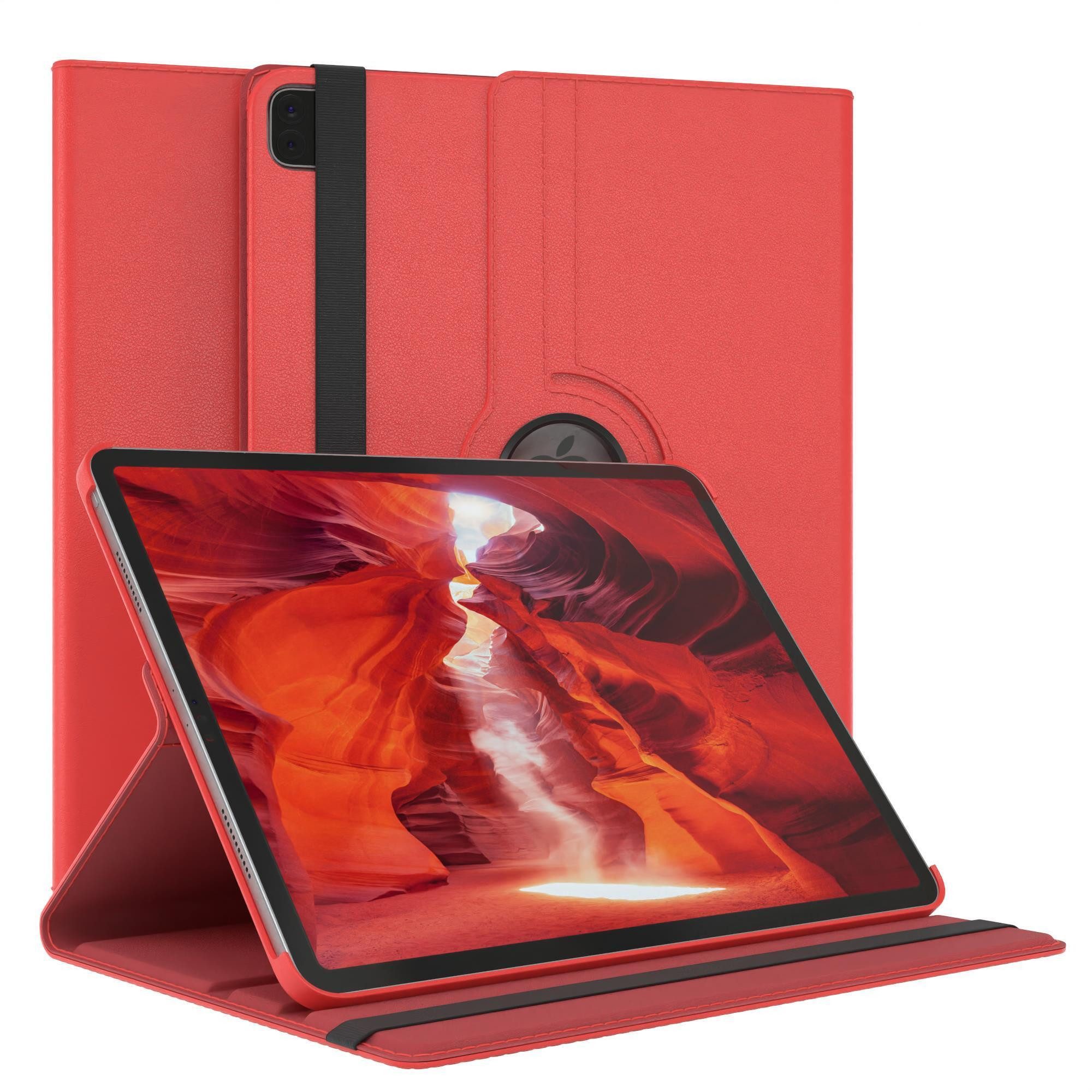 EAZY CASE Tablet-Hülle Rotation Case für iPad Pro 5./6. Gen. 2021/2022 12,9 Zoll, Tabletcase Flipcover Smart kratzfest Hülle aufstellbar drehend Rot