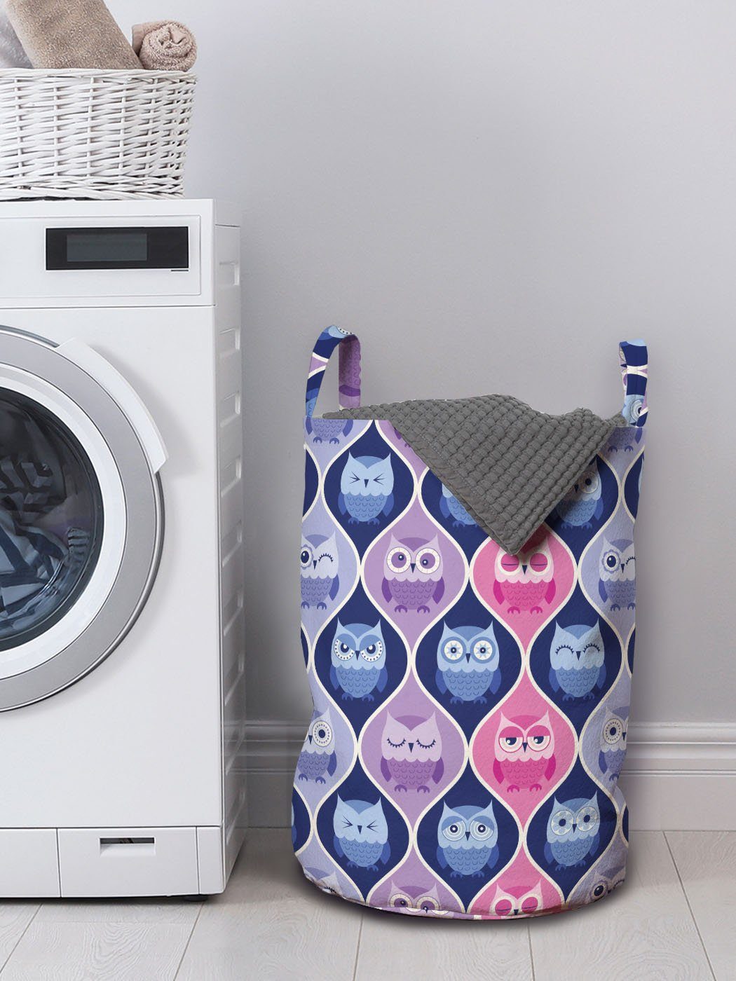 Vertikal Tier Sleeping Abakuhaus Owls Wäschesäckchen mit Waschsalons, Kordelzugverschluss Wäschekorb Griffen für