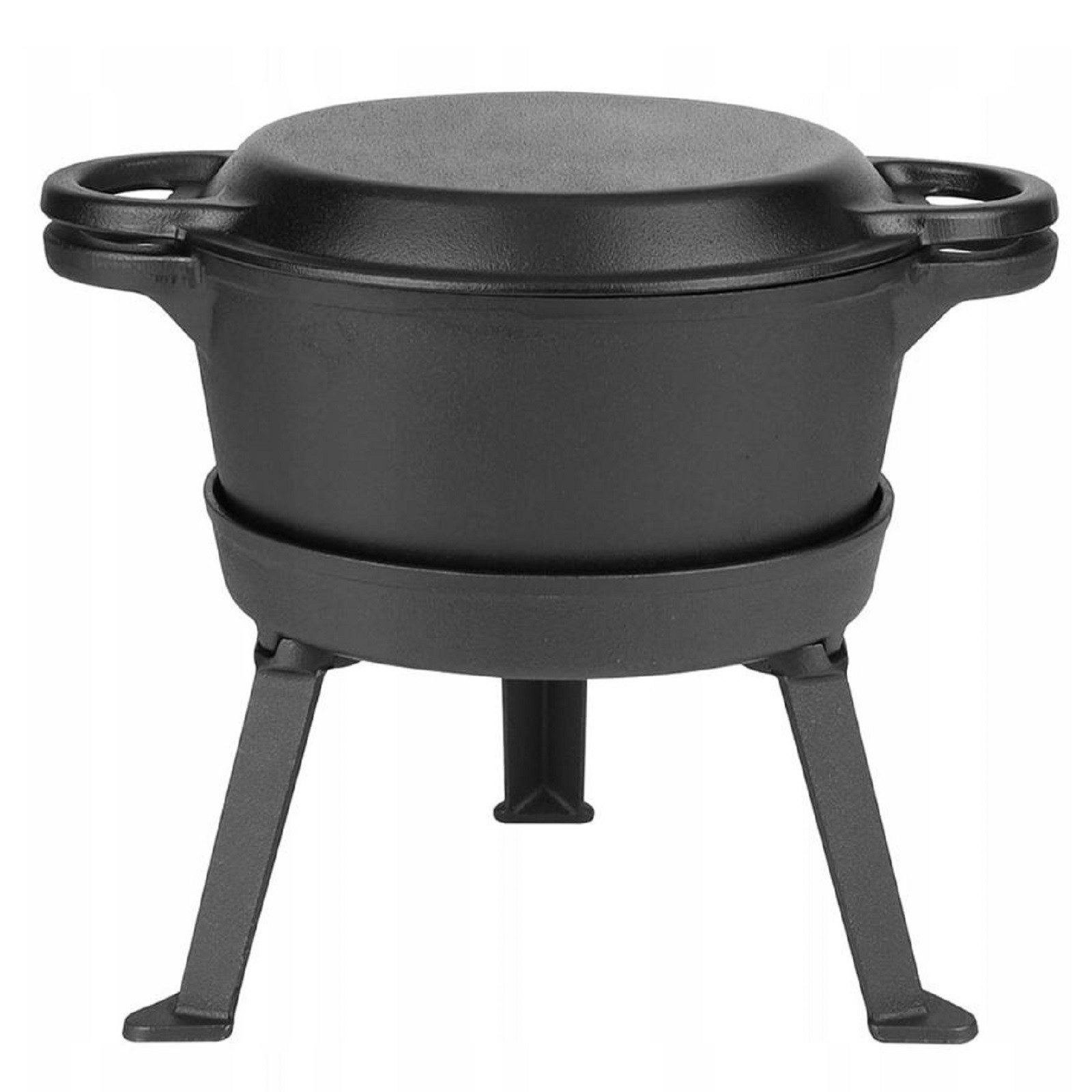 QLS Feuertopf aus Gusseisen Dutch Oven 10L 3in1 mit Deckel, Gusseisen, Pfanne & Grill, Natürlich & langlebig, Perfekt für Outdoor-Abenteuer