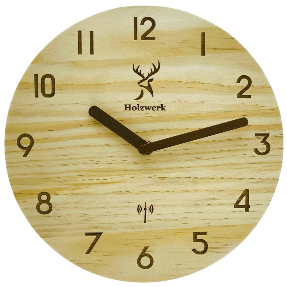 Holzwerk Funkwanduhr moderne Designer Loft Funk Holz Wand Uhr (Nahezu lautl günstig online kaufen