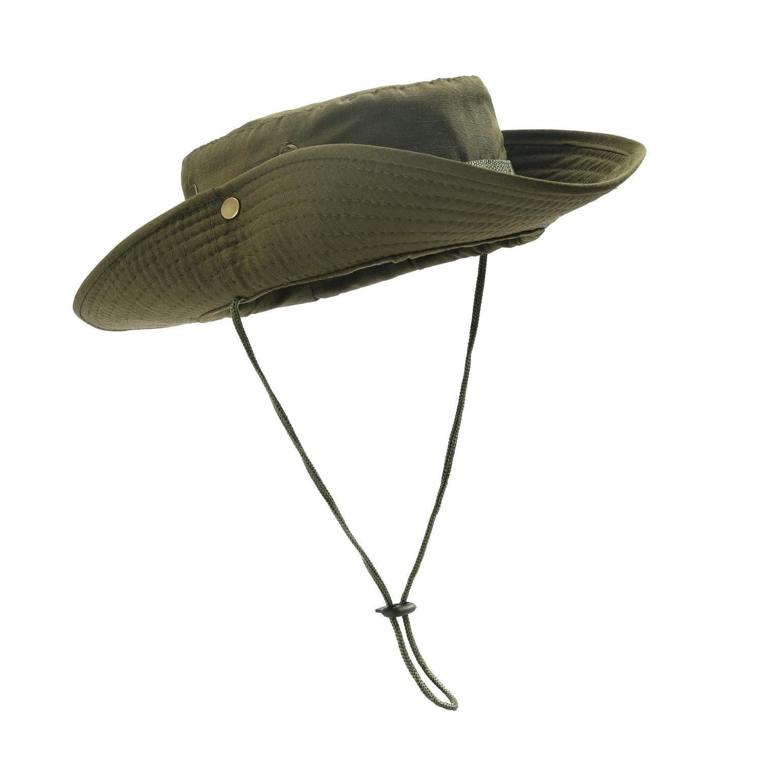 LuxusKollektion Outdoorhut Buschhut Fischerhut Anglerhut Sonnenhut Kinnband Camouflage Olivgrün
