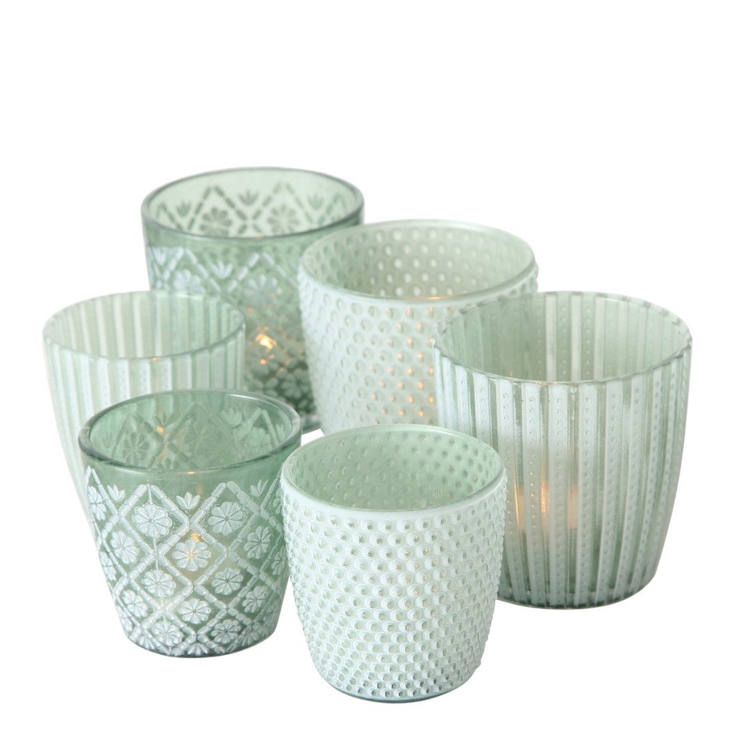 Topanbieter999 Windlicht (6tlg), Glasdesign Teelichthalter im Retrodesign Höhe 6,5 cm / 8,5 cm