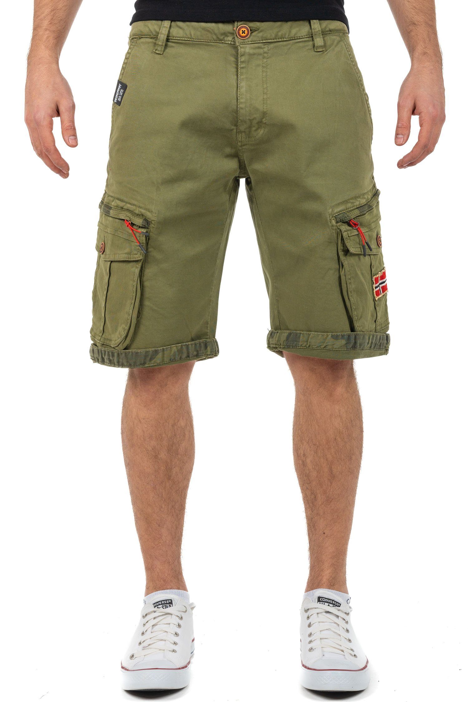 Geo Norway Sweatshorts Herren Regular Fit Cargo Шорты Mid Waist baparento men Khaki S mit verzierten Taschen