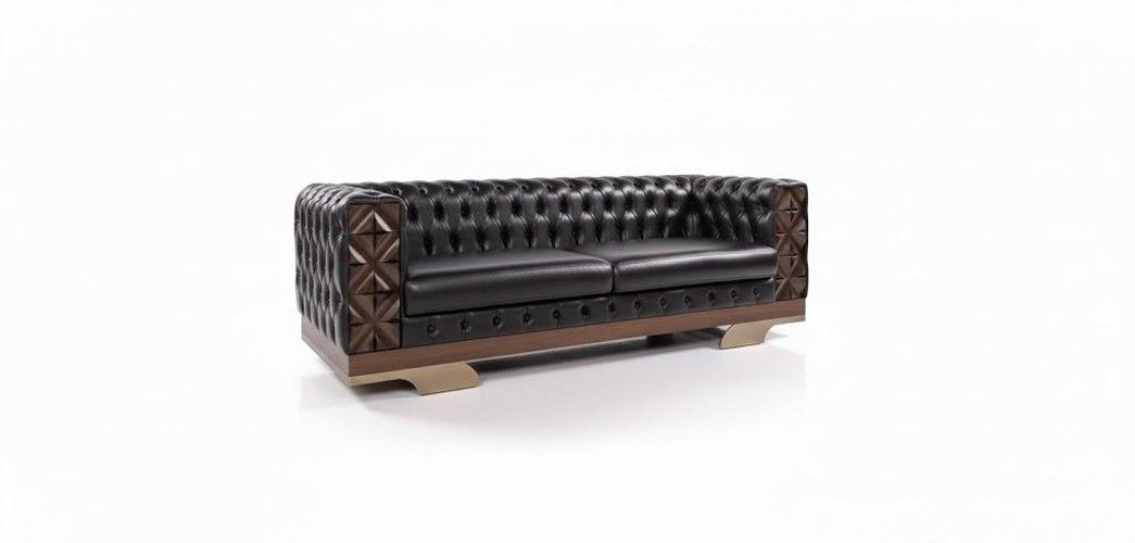 JVmoebel Chesterfield-Sofa Modernes 3-Sitzer-Sofa Neo-Chesterfield-Stil Farbe Schwarz Holzrahmen, 1 Teile