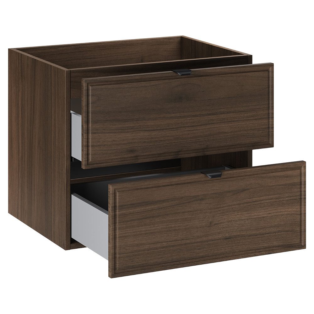 Lomadox Waschbeckenschrank TEMUCO-56-WALNUT 60 cm breit, Walnuss mit Rahmenfräsung, 2 Schubladen – Bild 5 von 5