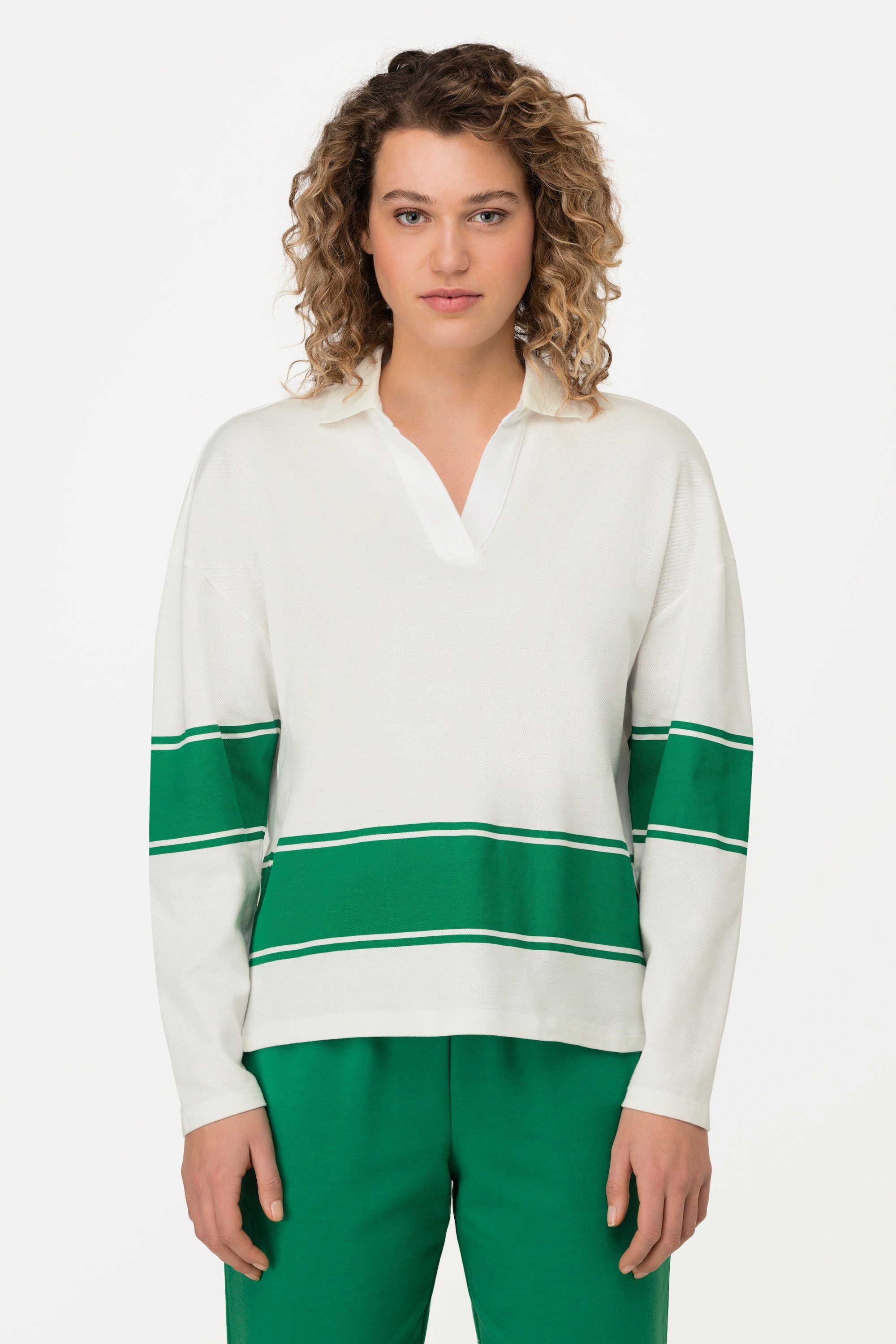 Gina Laura Poloshirt Poloshirt Oversized Polokragen V-Ausschnitt grün