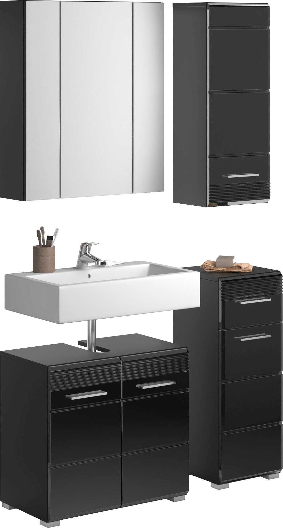 Home affaire Badmöbel-Set Malmö, 4 teilig, bestehend aus:, (Set, 4-St), Badmöbel, 4-tlg.