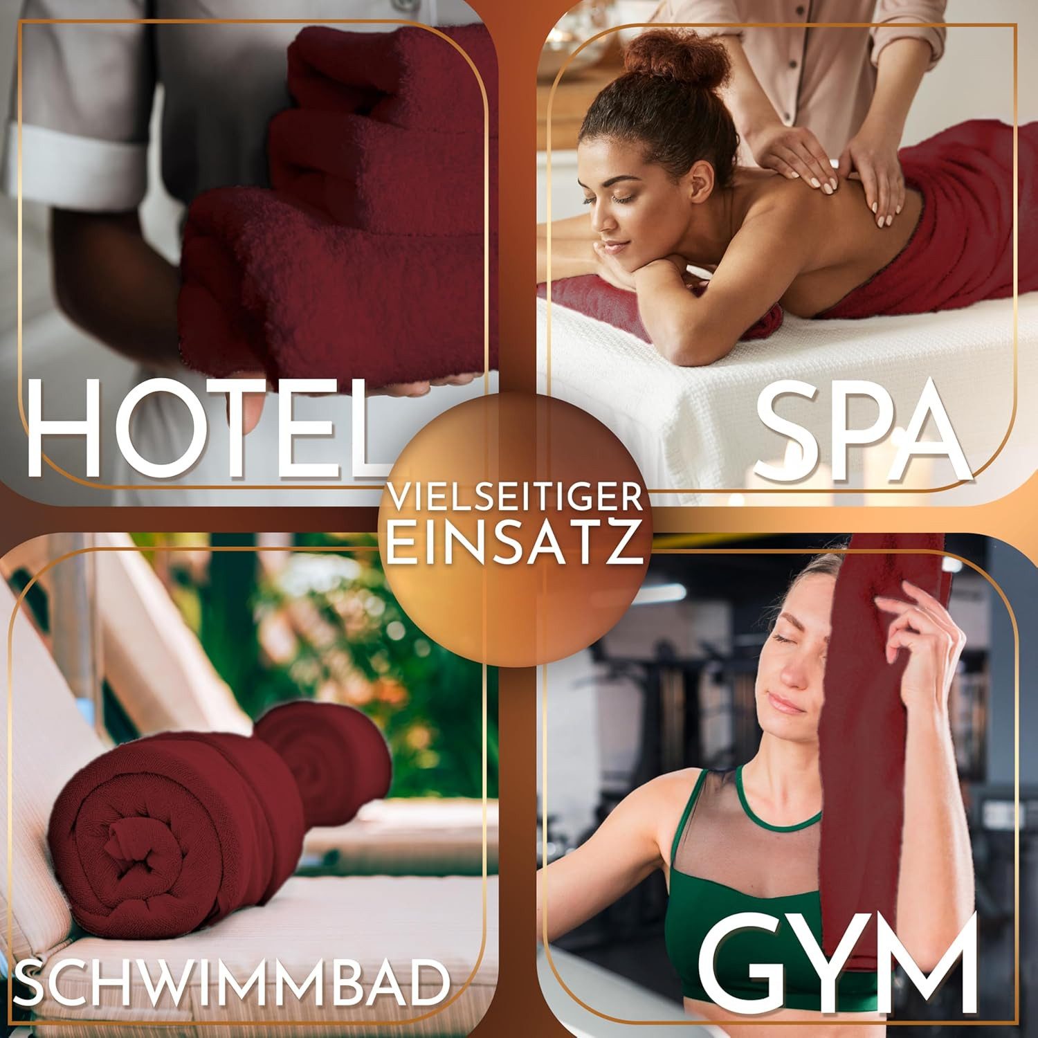 NatureMark Saunatuch Frottier Saunatücher 80x200cm, 100% Baumwolle (2-St), Premium Qualität SAUNATUCH Sauna-Handtuch, 80x200cm, Bordeaux rot – Bild 4 von 5