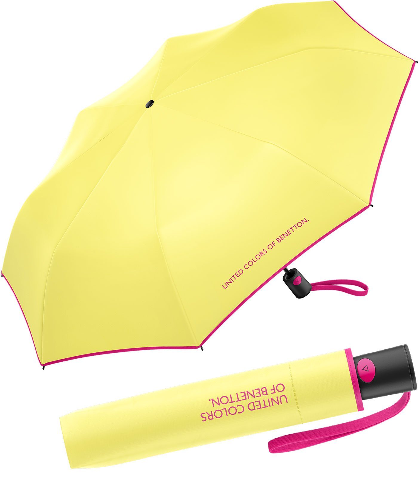 Taschenregenschirm mit Mini Modefarben Benetton of Saum leuchtende Automatik United kontrastreichem limelight, hellgelb-pink - 2023 FS Colors