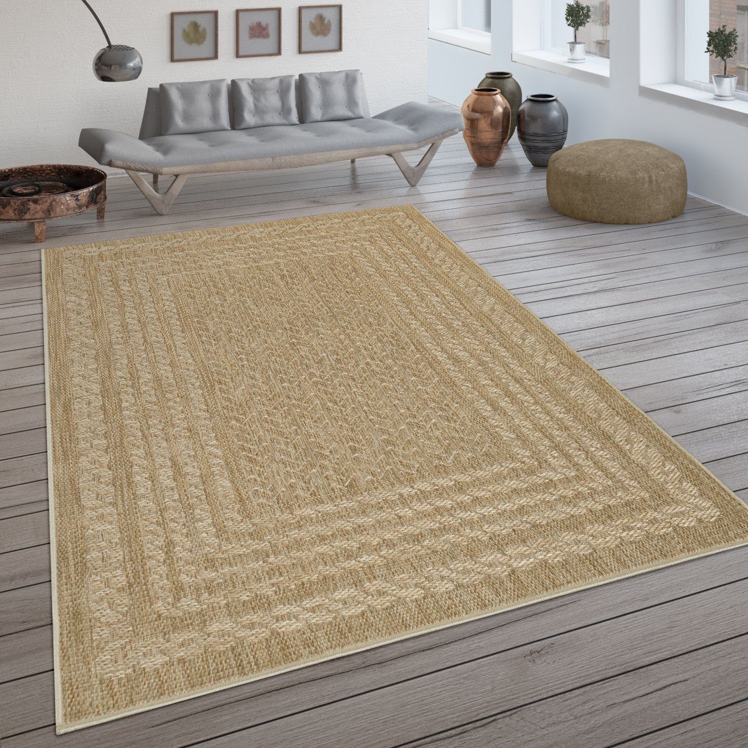 Optik, Sisal Outdoor Liege Höhe: Bordüre, beige Paco Teppich mm, Flachgewebe, Home, melierte rechteckig, mit 390, 4 geeignet