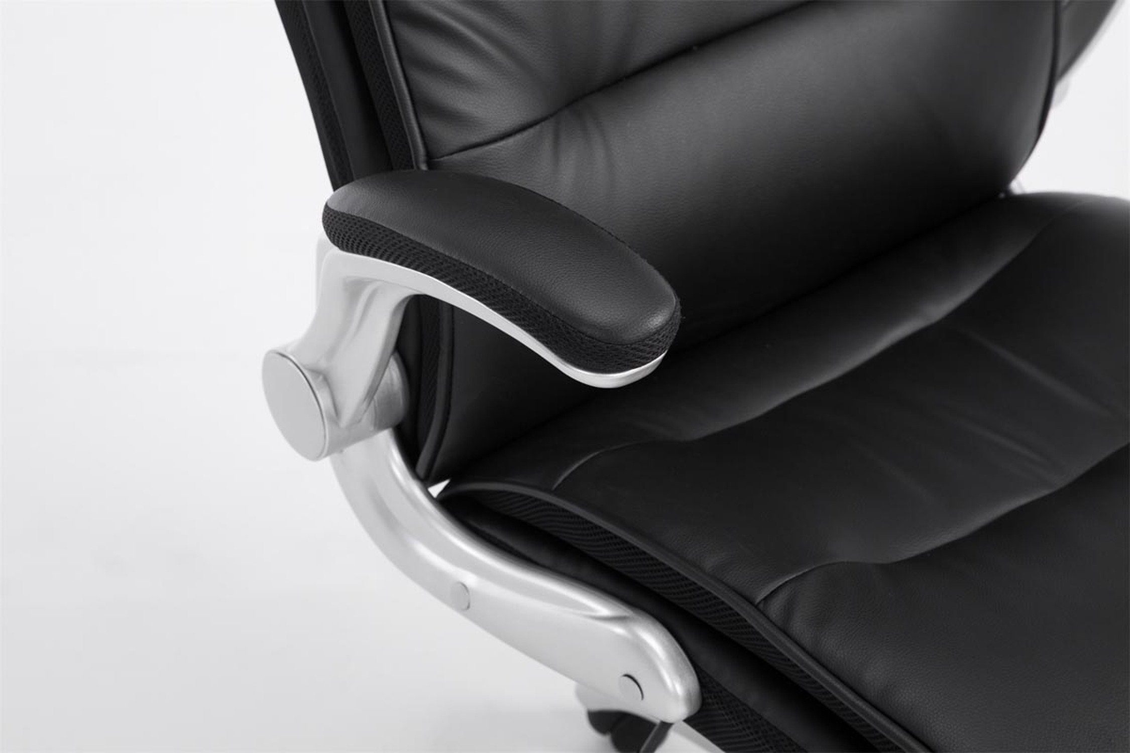 TPFLiving Bürostuhl Vila ergonomisch mit Gestell: - bequemer silber (Schreibtischstuhl, schwarz geformter Kunstleder Rückenlehne Drehstuhl, Chefsessel, XXL), Bürostuhl Sitzfläche: Kunststoff