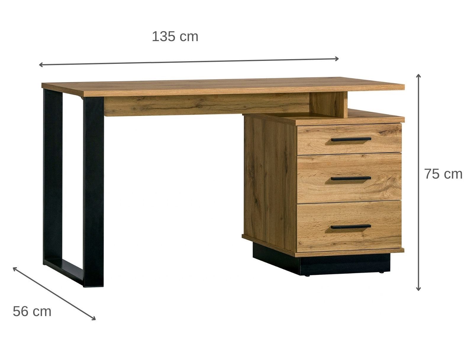 Beautysofa Schreibtisch mit drei Schubladen LAMELO (Eiche Wotan/Schwarz, modernes Loft-Design), Modernes Design mit Schubladen, Grifflose Eleganz, Stabil & Lang – Bild 3 von 5