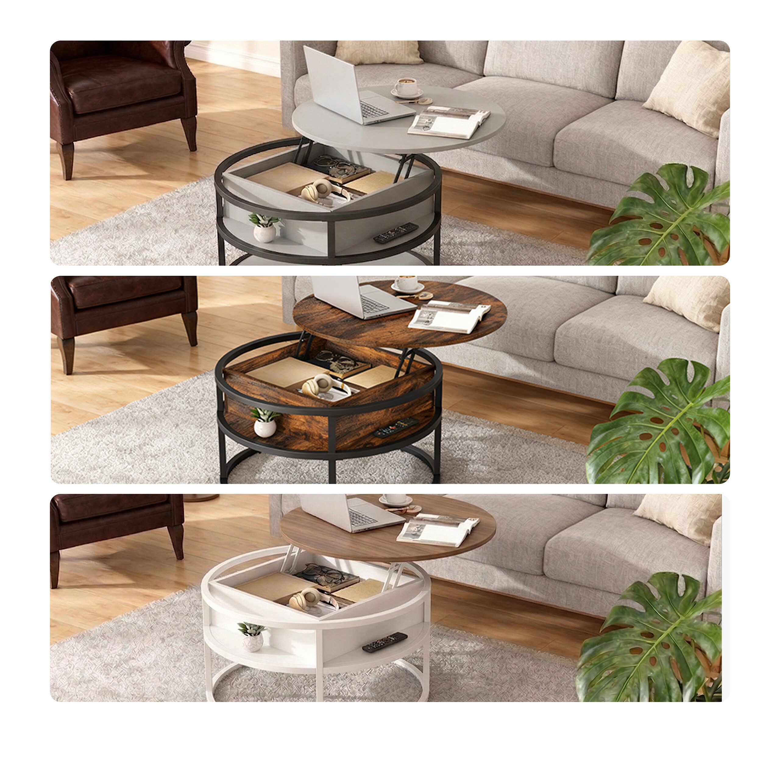 relaxdays Couchtisch mit Hebeplatte & Stauraum, grau